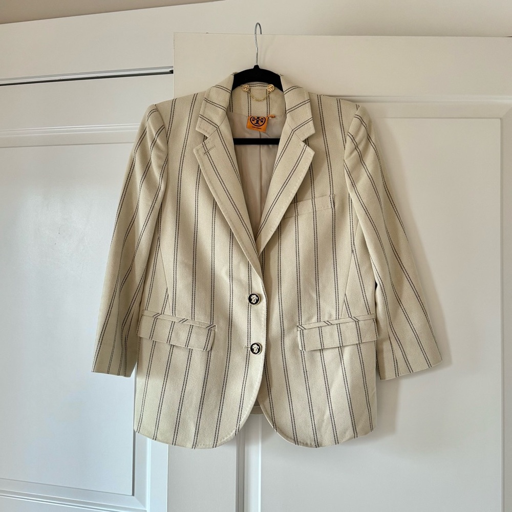 Tory Burch Cream and Navy Striped Blazer